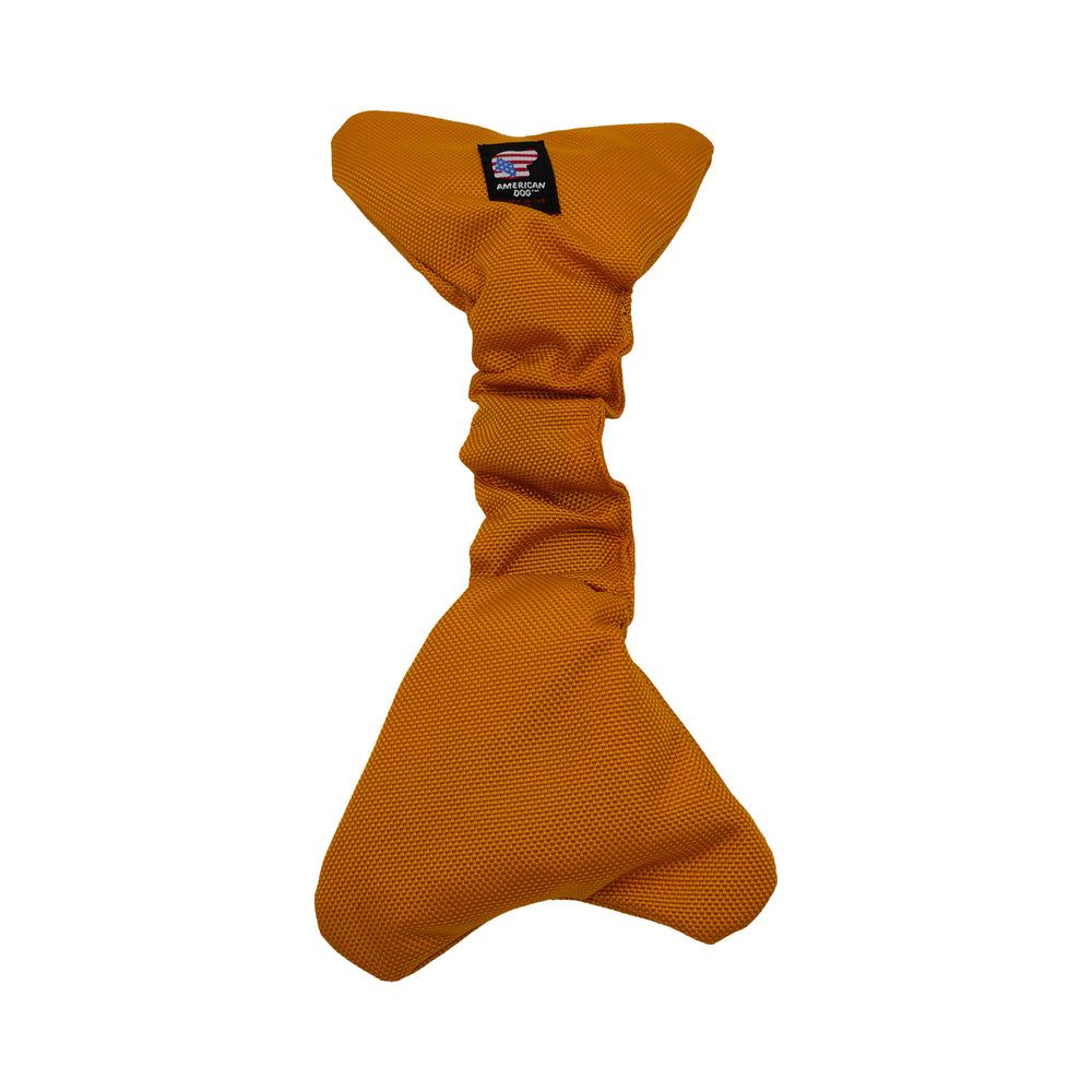 Bungee Bone, a yellow ballistic nylon bone with a bungee middle