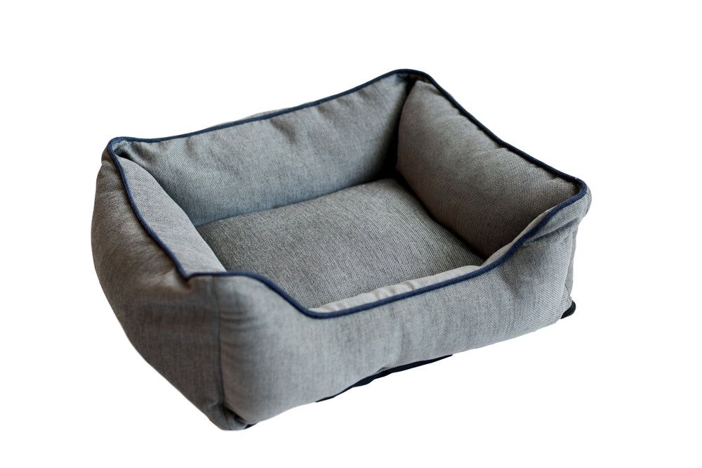 Chenille Lounger Bed in Grey with blue
