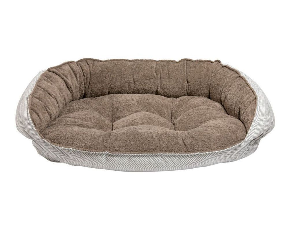 Crescent Bed Outer Cover & Cushion in Taupe Herringbone / Mocha