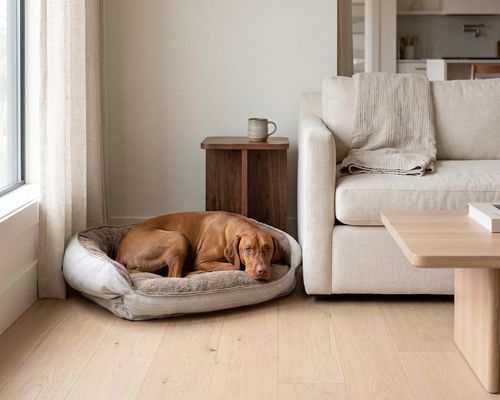 Crescent Reversible Bed in Taupe Herringbone / Mocha