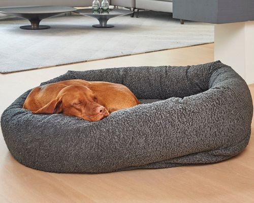 Donut Bed, Soft Textures, with a dog on it