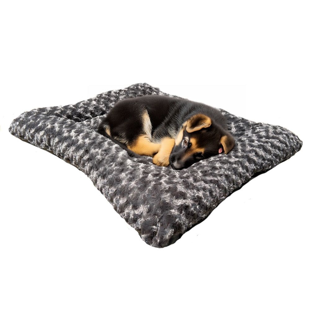 Furvana™ Cloud Bolster Bed in Charcoal, with a dog on it