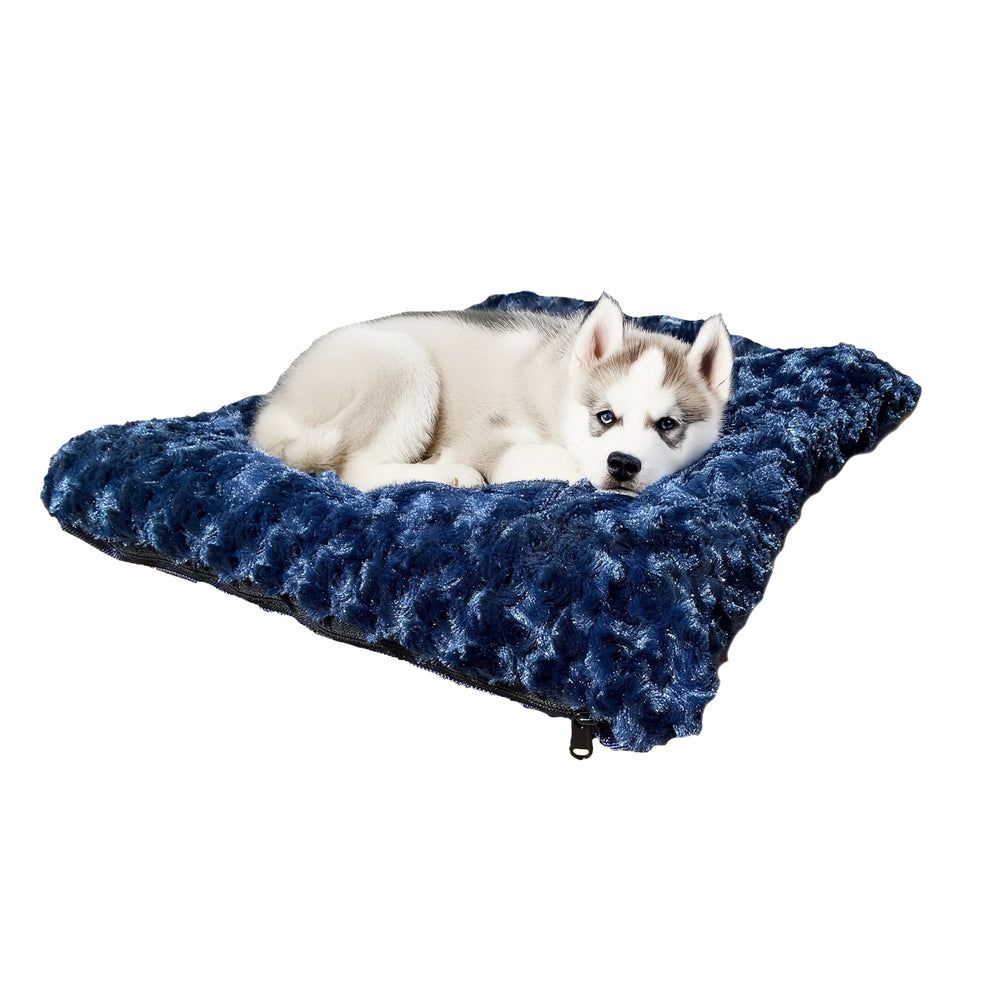 Furvana™ Cloud Bolster Bed in Midnight, with a dog on it