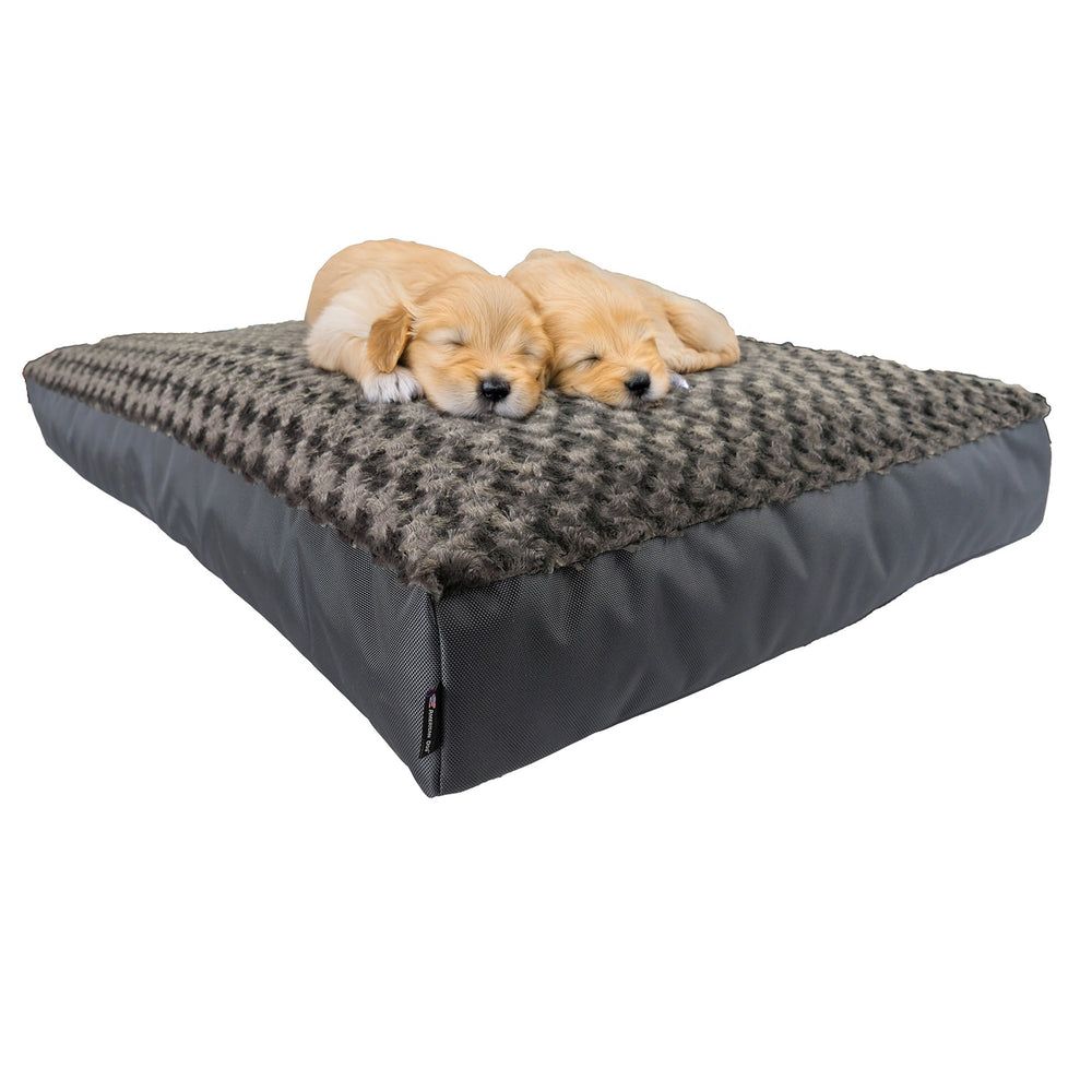 Furvana™ Rectangle Bed in Charcoal, with a dog on it