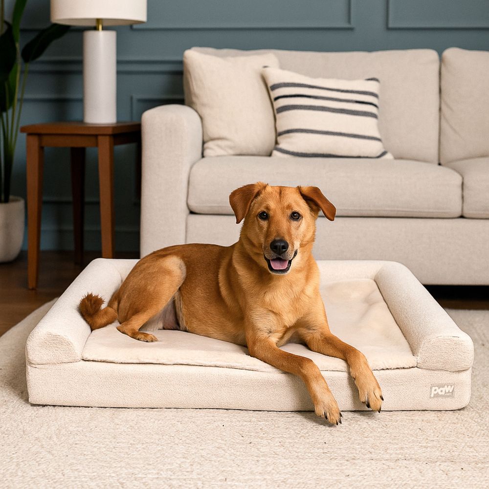 PupLuxe™ Bouclé 3-Bolster Bed in Cream Bouclé
