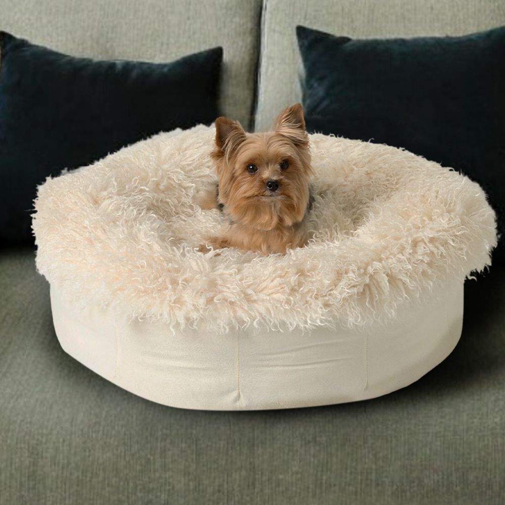 PupPouf™ Faux Fur Donut Bed in Plush Sheep Ivory