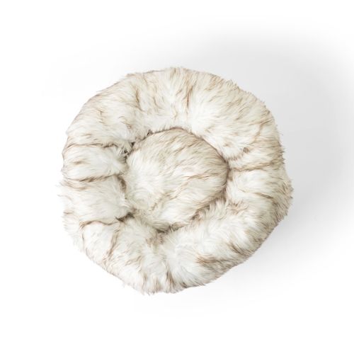 PupPouf™ Faux Fur Donut Bed in White with Brown Accents