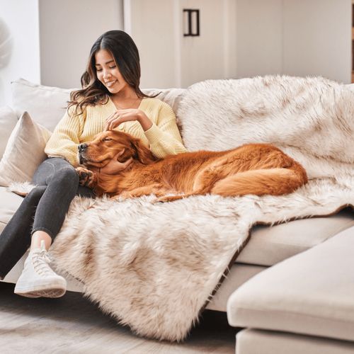 PupProtector™ Waterproof Throw Blanket in White with Brown Accents