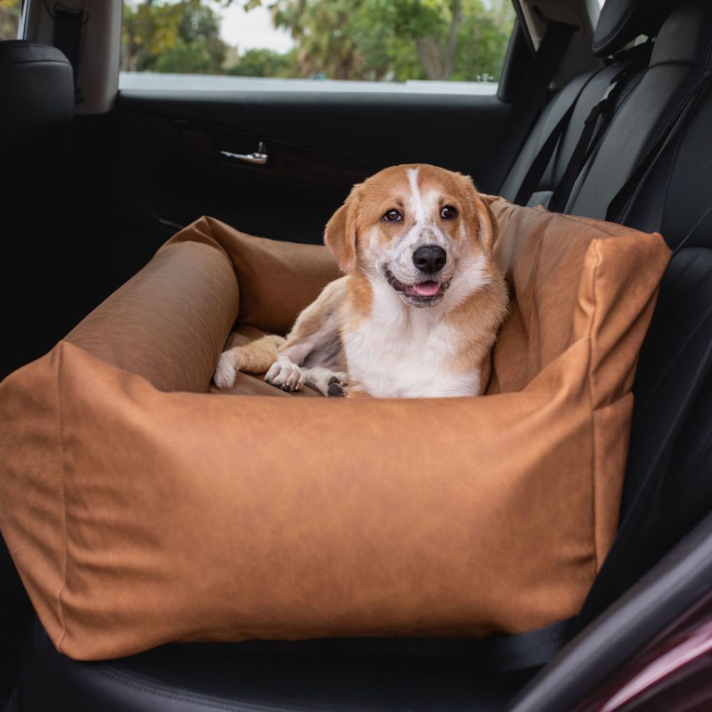 PupProtector™ Vegan Leather Car Bed in Camel