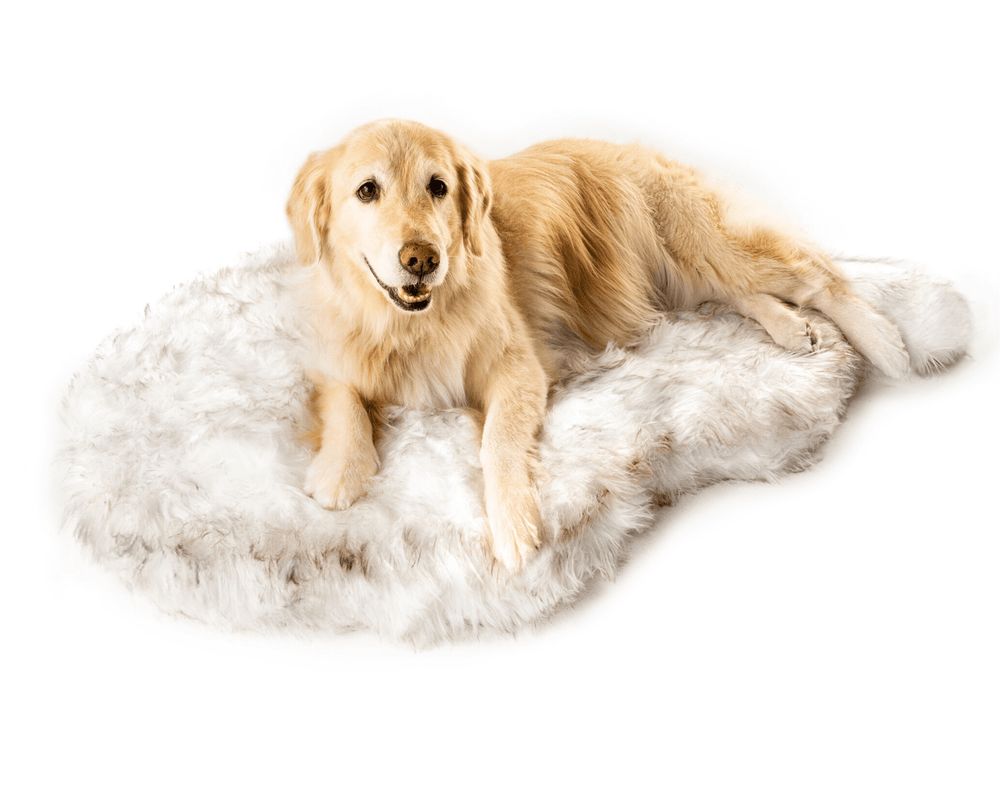 PupRug® Faux Fur Bed Cover in White with Brown Accents