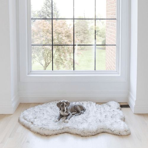 PupRug® Faux Fur Orthopedic Bed in White with Brown Accents